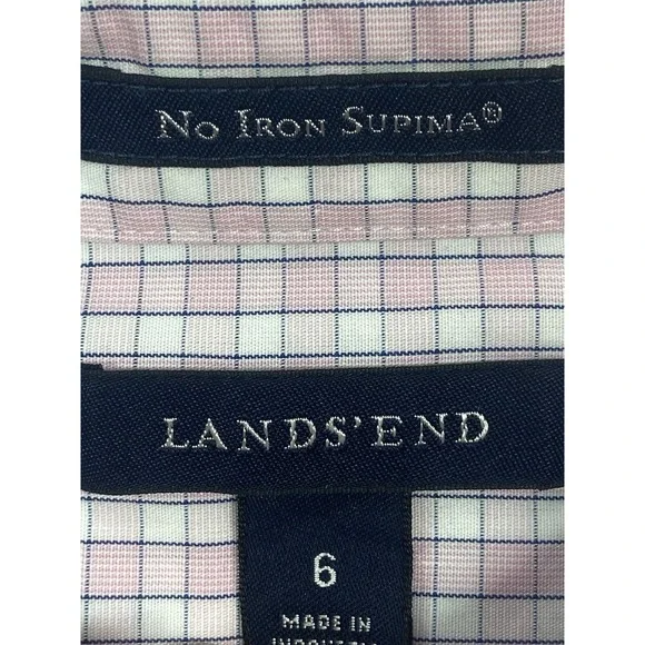 Lands End Shirt Blouse Womens Size Medium Pink Plaid Work Office Casual Business - Picture 4 of 7
